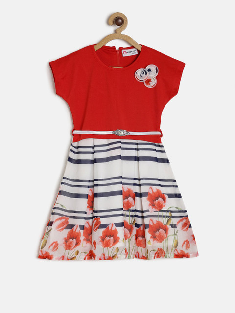 

Peppermint Girls Red & White Printed Fit and Flare Dress