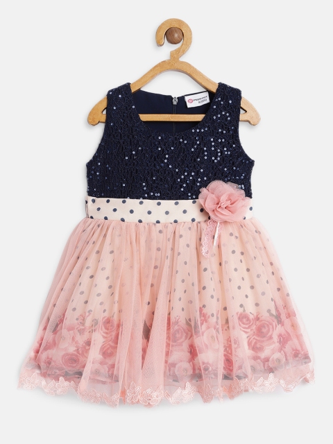 

Peppermint Girls Printed Peach-Coloured Fit and Flare Dress