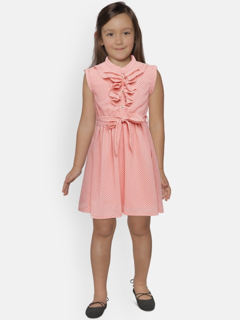 

Peppermint Girls Peach-Coloured & Black Printed Fit and Flare Dress