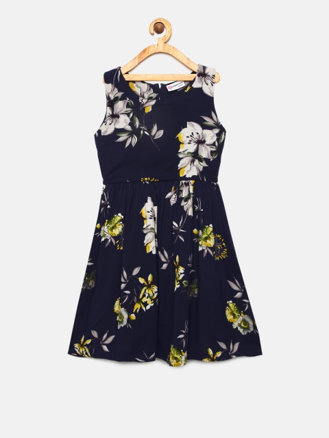 

Peppermint Girls Navy Blue & Grey Fit and Flare Dress