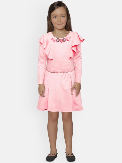 

Peppermint Girls Peach-Coloured Solid Fit and Flare Dress