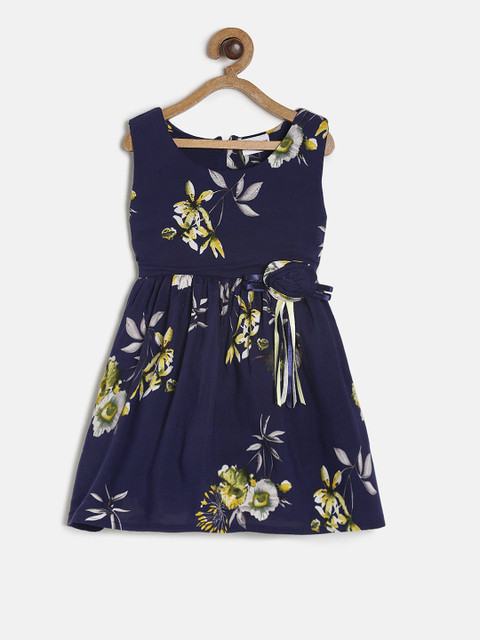 

Peppermint Girls Navy Blue Printed Fit and Flare Dress