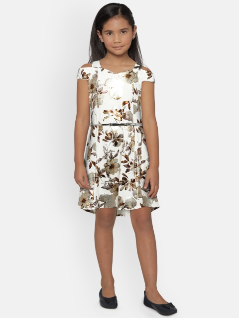 

Peppermint Girls Off-White & Brown Fit and Flare Dress