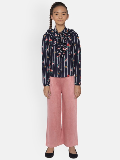 

Peppermint Girls Peach-Coloured & Navy Blue Printed Top with Palazzos