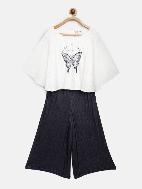 

Peppermint Girls White & Navy Blue Lace Top with Culottes