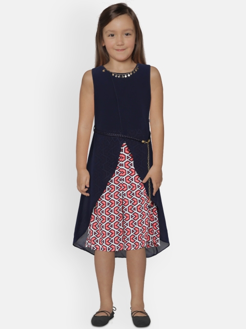 

Peppermint Girls Navy Blue & Pink Solid Top with Palazzos