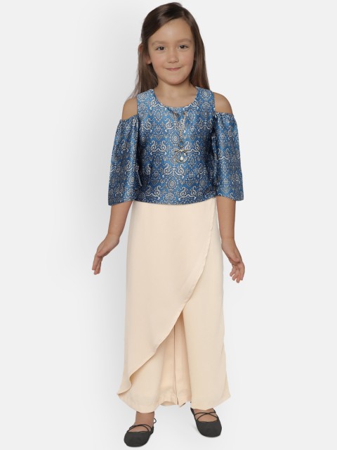 

Peppermint Girls Blue & Beige Printed Top with Trousers