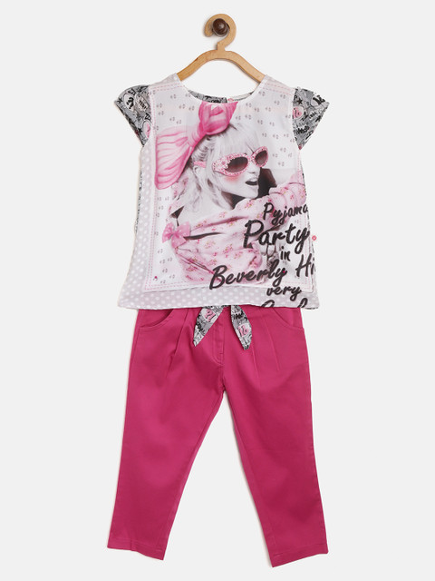 

Peppermint Girls Grey & Fuchsia Printed Top with Trousers