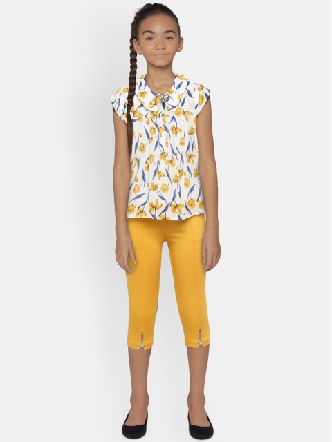 

Peppermint Girls White & Yellow Printed Top with Capris