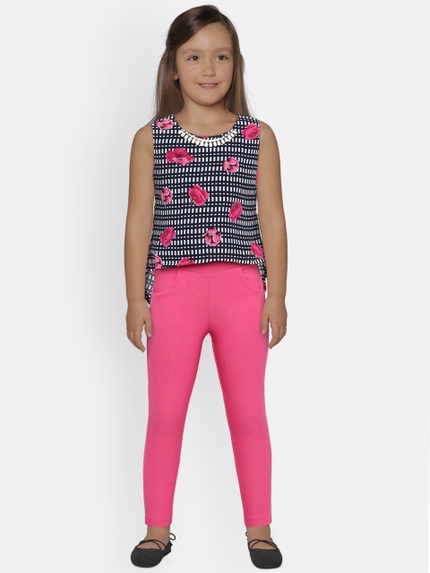 

Peppermint Girls Navy Blue & Pink Printed Top with Trousers