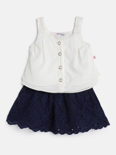

Peppermint Girls Off-White Solid Top with Skirt