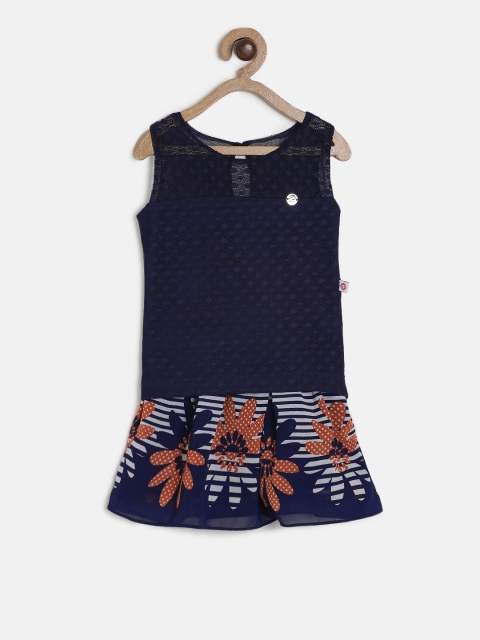 

Peppermint Girls Blue Printed Top with Skirt