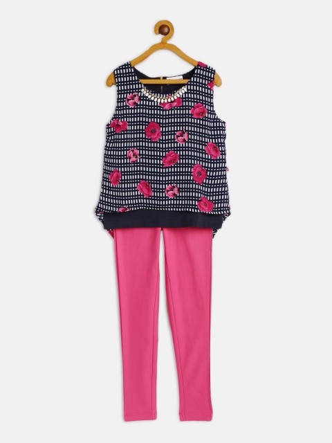 

Peppermint Girls Navy Blue Printed Top with Jeggings