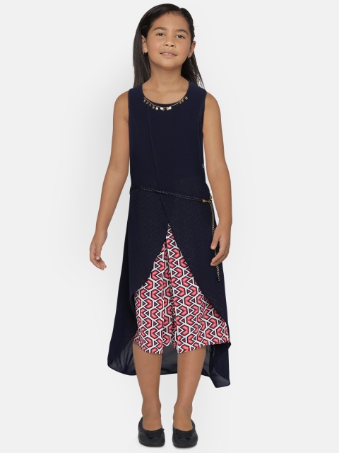 

Peppermint Girls Navy Blue & White Solid Top with Culottes