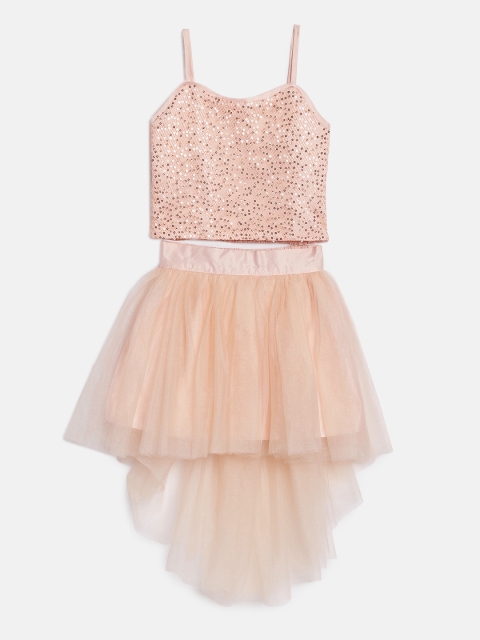 

Peppermint Girls Peach-Coloured Embellished Top with Skirt