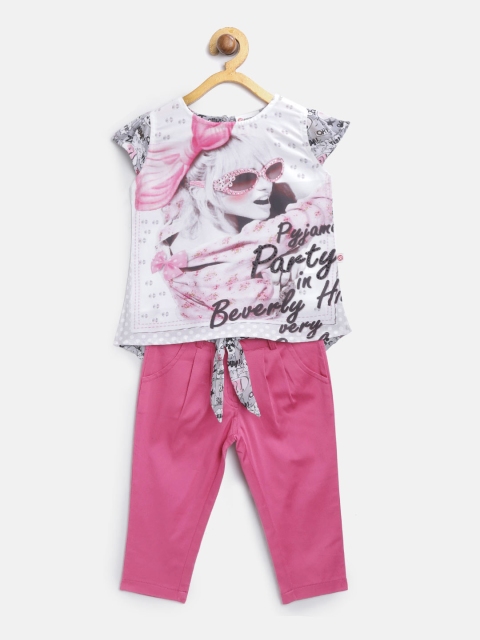 

Peppermint Girls Grey & Pink Printed Top with Trousers