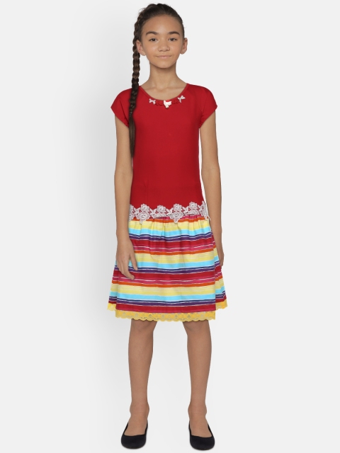 

Peppermint Girls Red & Yellow Embellished Top with Skirt