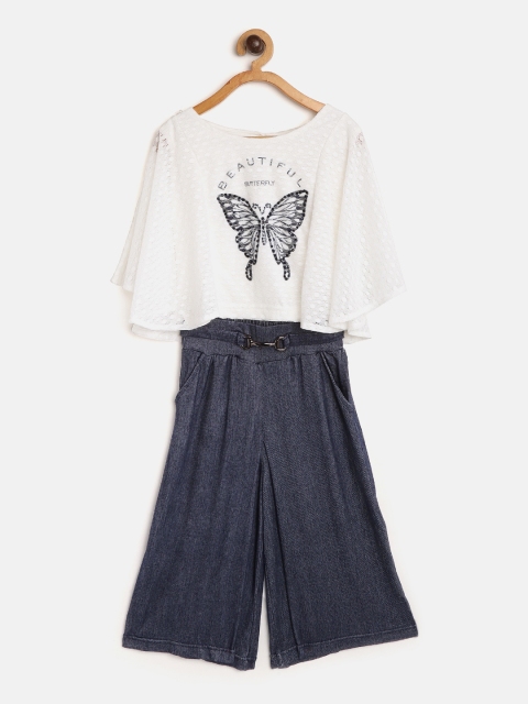 

Peppermint Girls White & Navy Blue Lace Top with Culottes