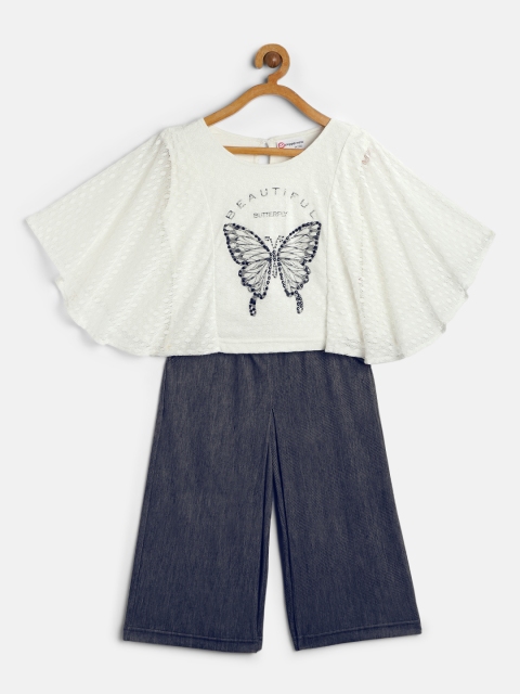 

Peppermint Girls White & Blue Self Design Top with Palazzos
