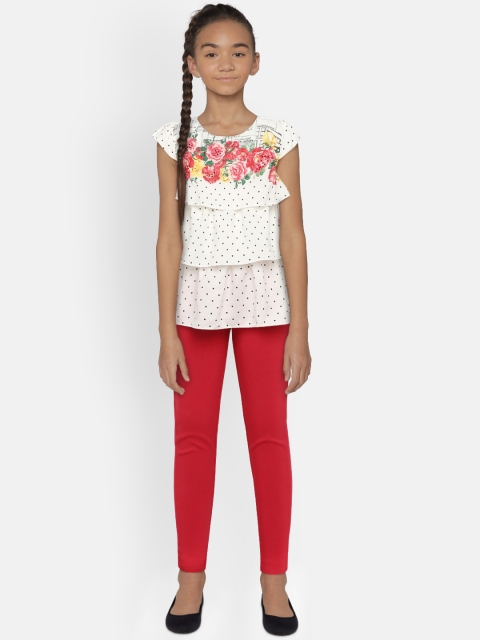 

Peppermint Girls Off-White Printed Top with Jeggings