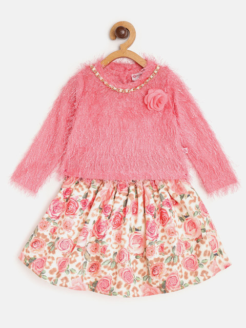 

Peppermint Girls Pink & Cream-Coloured Fuzzy Top with Skirt
