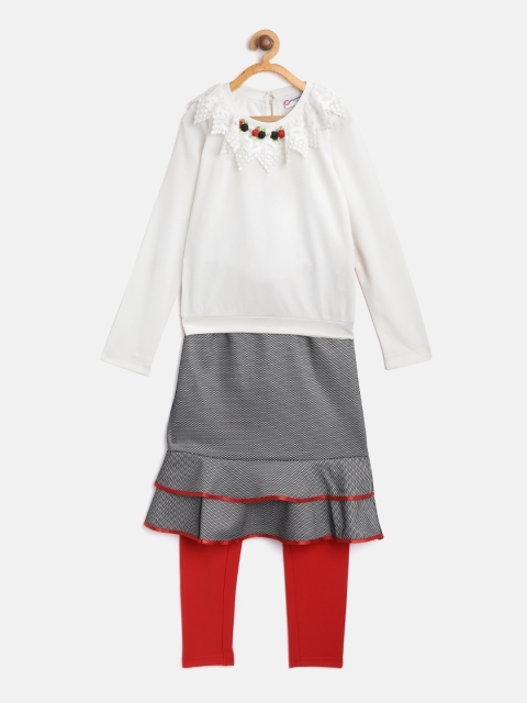 

Peppermint Girls Off White & Black Top With Skirt