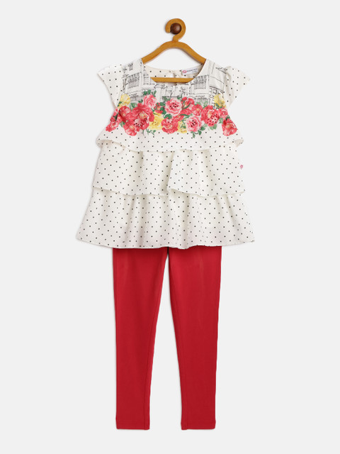 

Peppermint Girls Off-White Printed Top with Jeggings