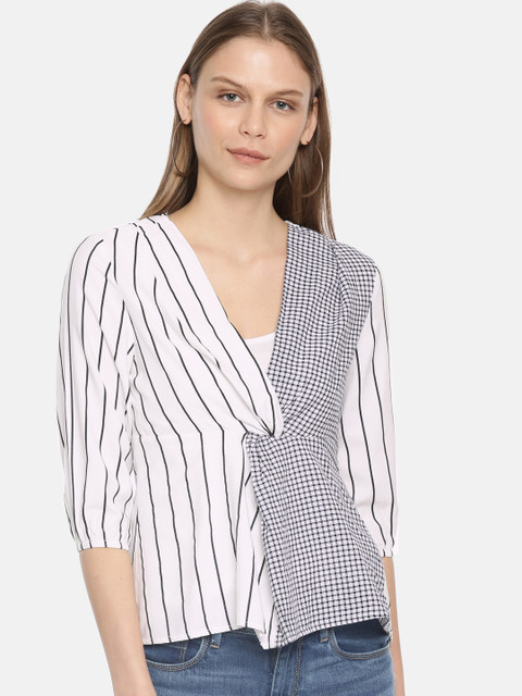 

Vero Moda Women White Striped Panelled Top With Solid Camisole
