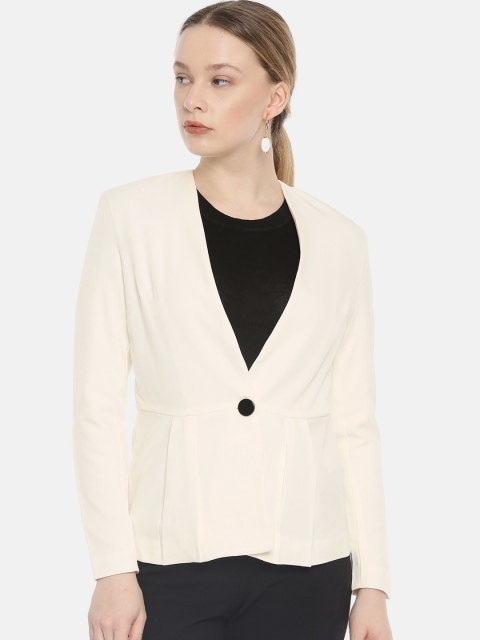 

Vero Moda Women Off-White Solid Regular Fit Single-Breasted Casual Blazer