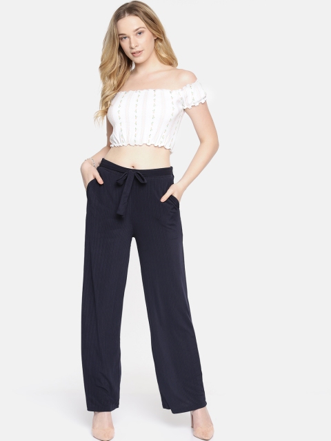 

Vero Moda Women Navy Blue Flared Self Design Palazzos