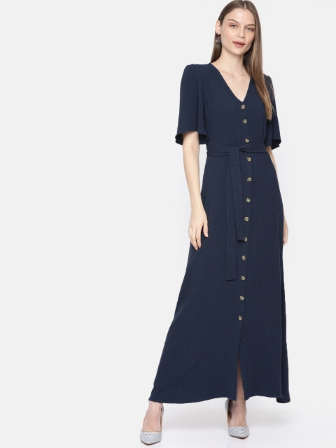 

Vero Moda Women Navy Blue Solid Maxi Dress With Waist Tie-Up