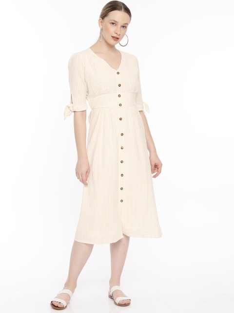 

Vero Moda Women Off-White & Beige Striped Empire Dress