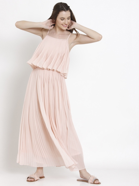

Vero Moda Women Pink Layered Pleated Maxi Dress