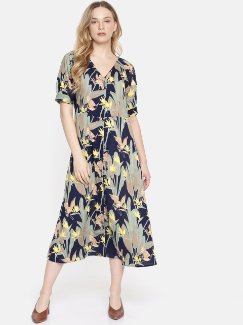 

Vero Moda Women Navy Blue & Green Printed A-Line Dress