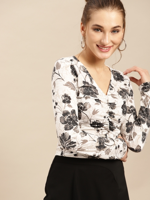 

AKS Couture Women White & Grey Printed Top