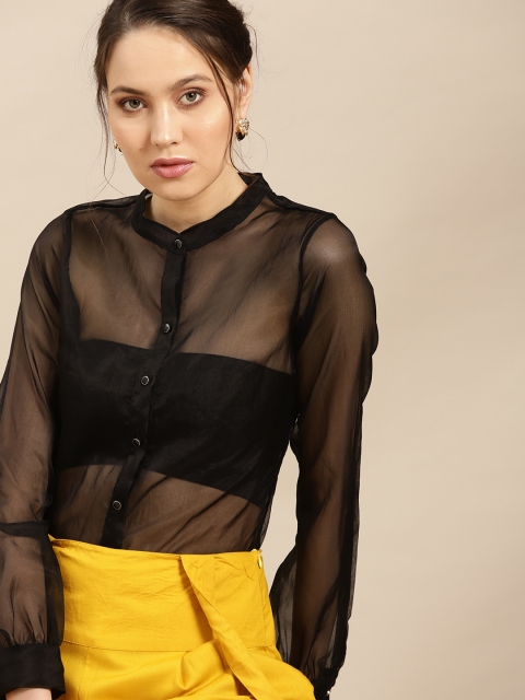 

AKS Couture Women Black Regular Fit Solid Casual Sheer Shirt