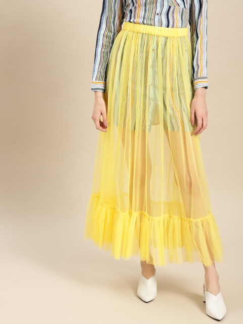 

AKS Couture Women Yellow Solid Sheer Net Maxi A-Line Skirt