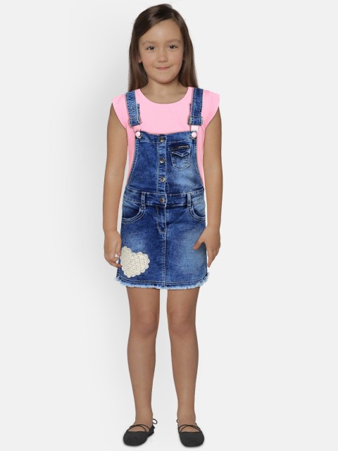 

Peppermint Girls Navy Blue & Pink Dungaree With T-Shirt