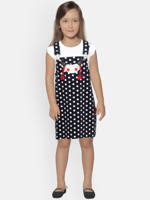 

Peppermint Girls Navy Blue & White Pinafore Dress With Tshirt