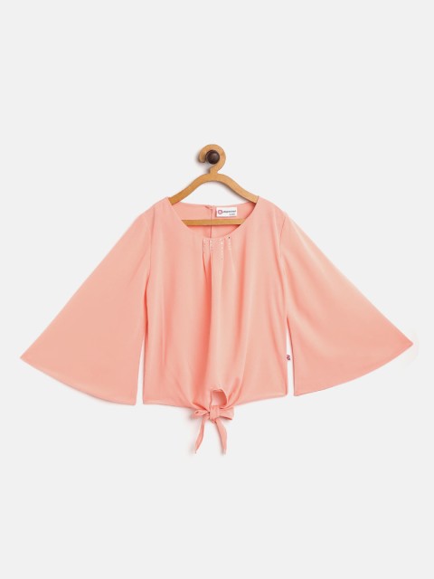 

Peppermint Girls Peach-Coloured Solid Regular Top