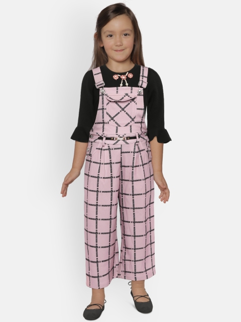 

Peppermint Girls Mauve & Black Checked Dungarees With Top