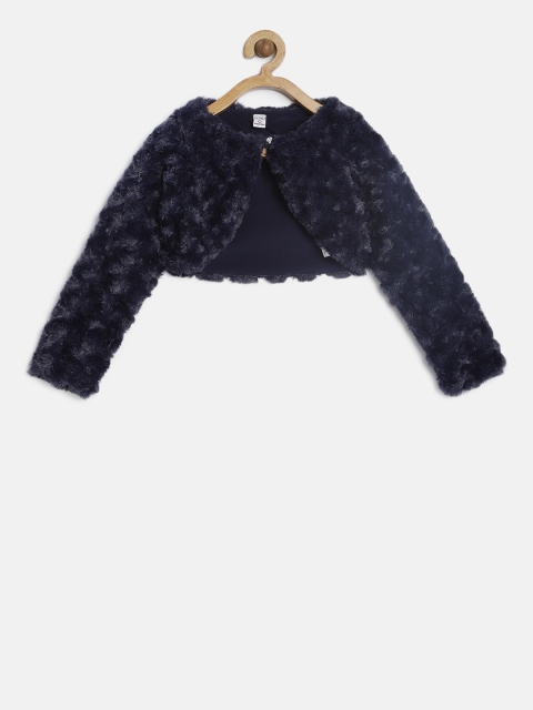 

Peppermint Girls Navy Blue Self Design Button Shrug