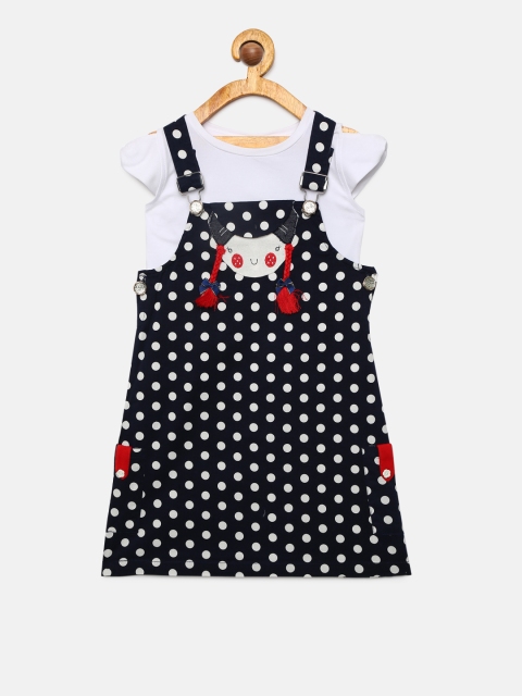 

Peppermint Girls Navy Blue & White Printed Pinafore Dress