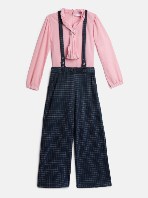 

Peppermint Girls Pink & Navy Blue Solid Top with Trousers