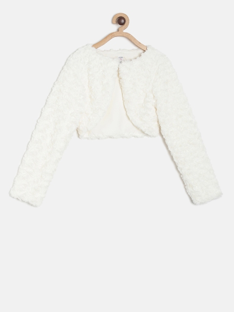 

Peppermint Girls Off-White Self Design Button Shrug
