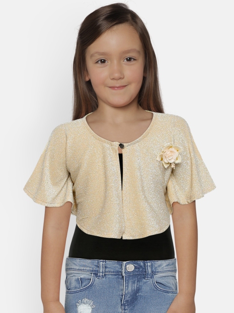 

Peppermint Gold-Toned Self Design Open Front Shrug