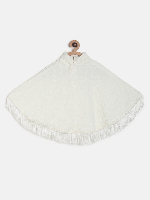 

Peppermint Girls Off-White Self Design Poncho Sweater
