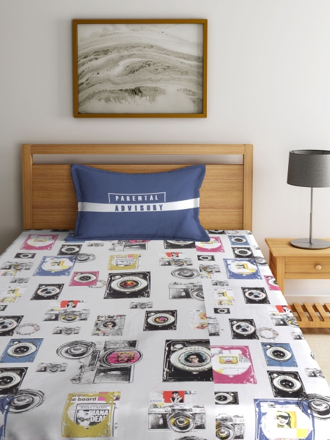 

SPACES Grey & Black Graphic 180 TC Cotton Single Bedsheet with 1 Pillow Cover