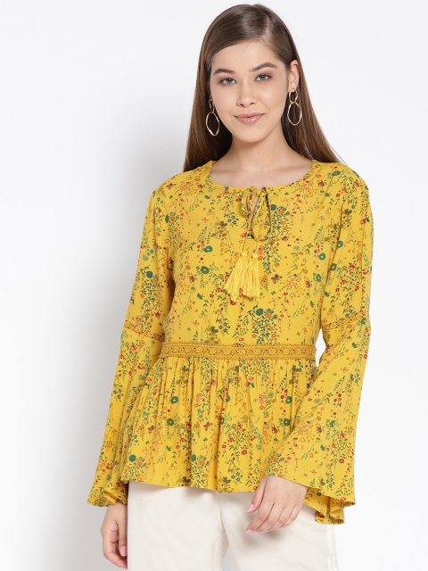

I AM FOR YOU Women Mustard Yellow Printed A-Line Top
