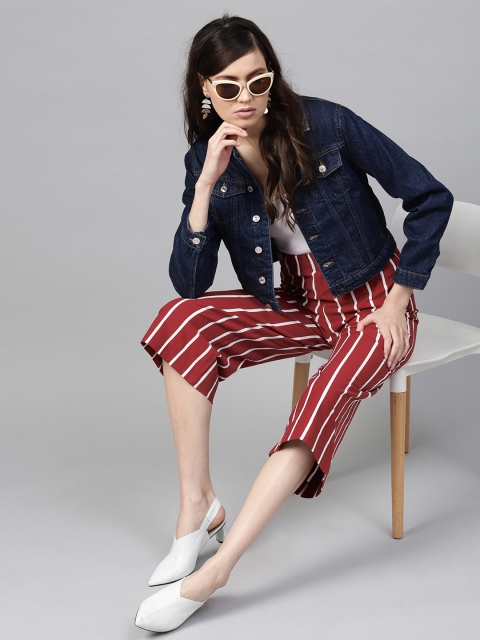 

SASSAFRAS Women Maroon & White Regular Fit Striped Culottes